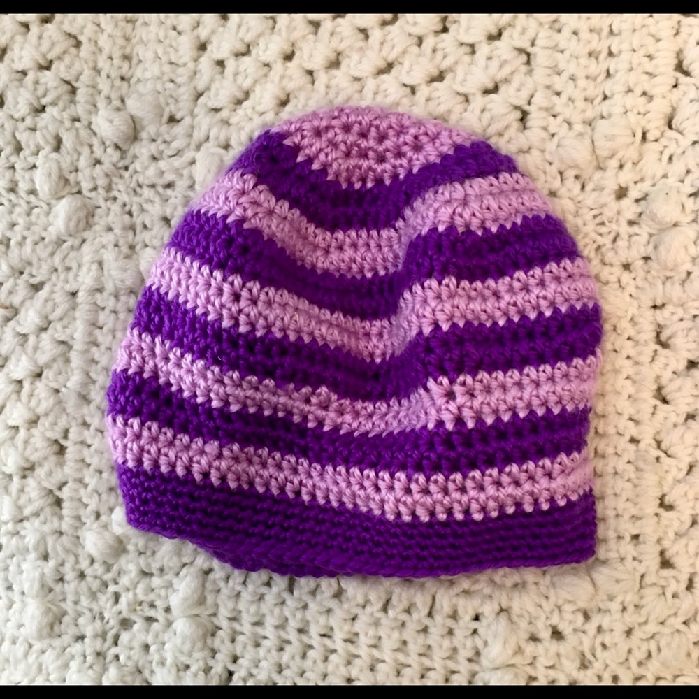 Purple crochet hat beanie ski soft acrylic yarn